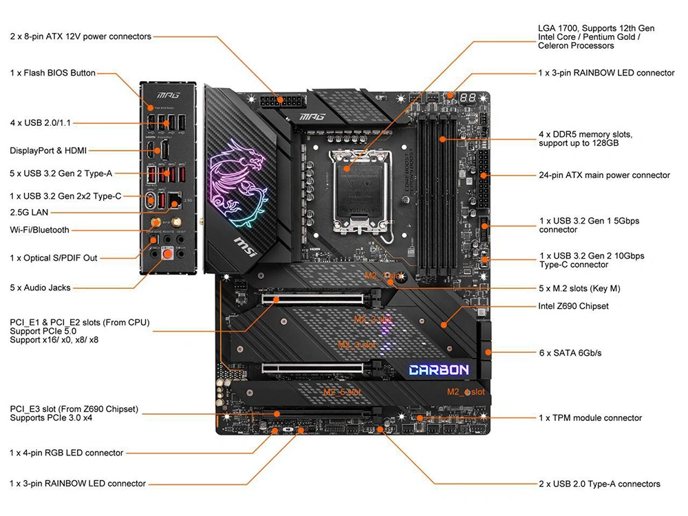 Mpg Z690 Carbon WiFi DDR5 LGA 1700 Intel Z690 SATA 6GB/S ATX Intel Motherboard