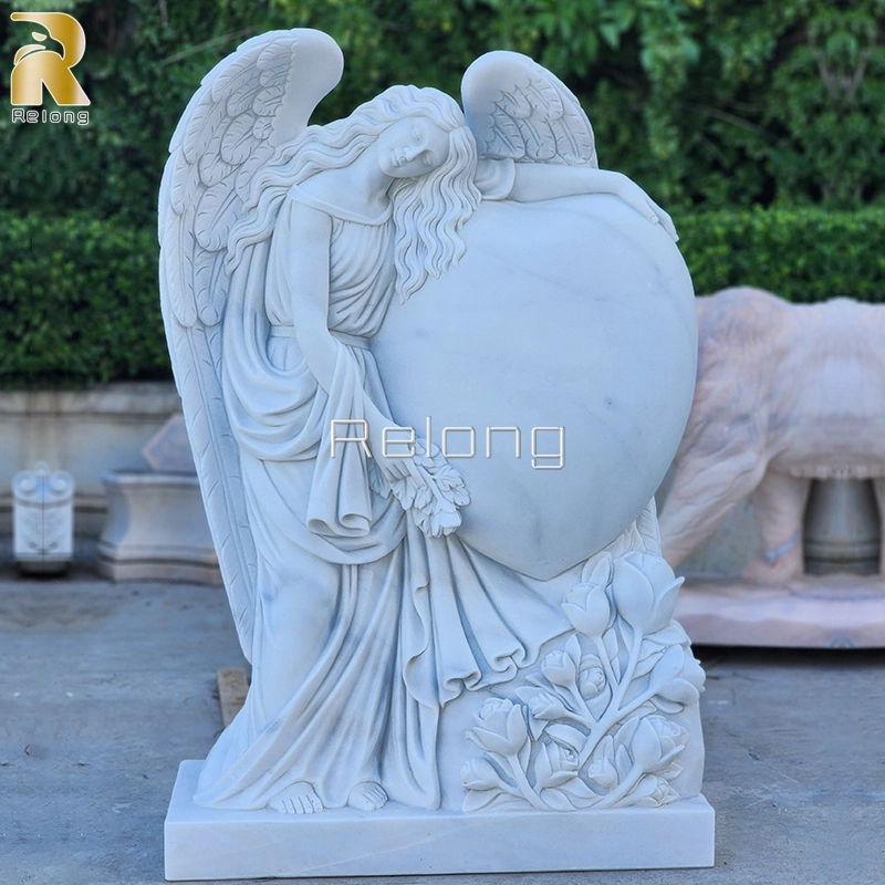 Custom Memorial Marble Stone Monument Hand Carved Natural White Marble Angel Statue Tombstone for Sale