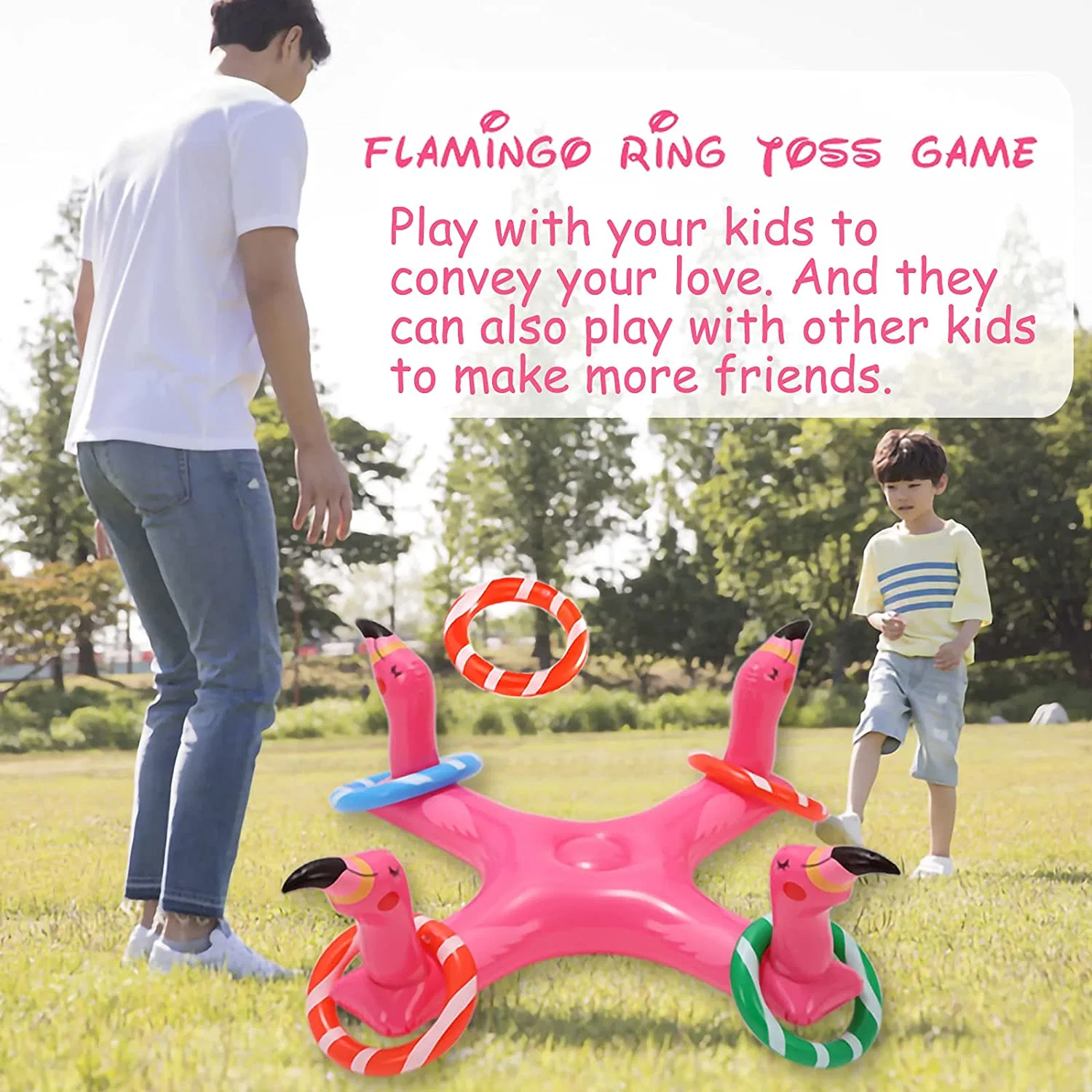 Aufblasbare Flamingo Ring Toss Spiele mit 6 Ringen für Kinder Und Erwachsene Pool Spielzeug Party Bevorzugungen Flamingo Wasser Ring Toss Spiel