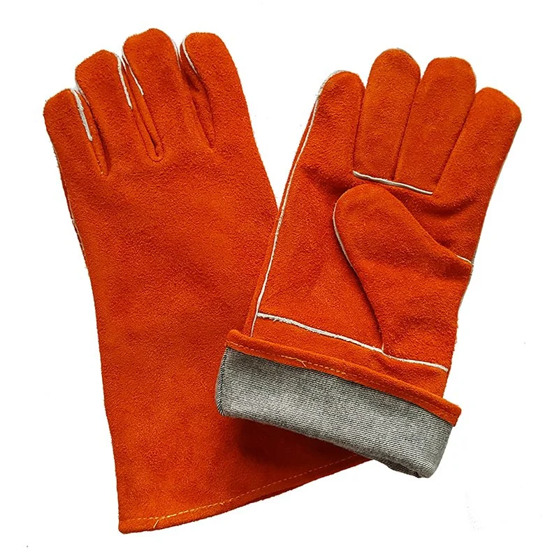 Orange 14 Inch Heat Resistant Leather Industrial Protective Work Safety Welding Gloves