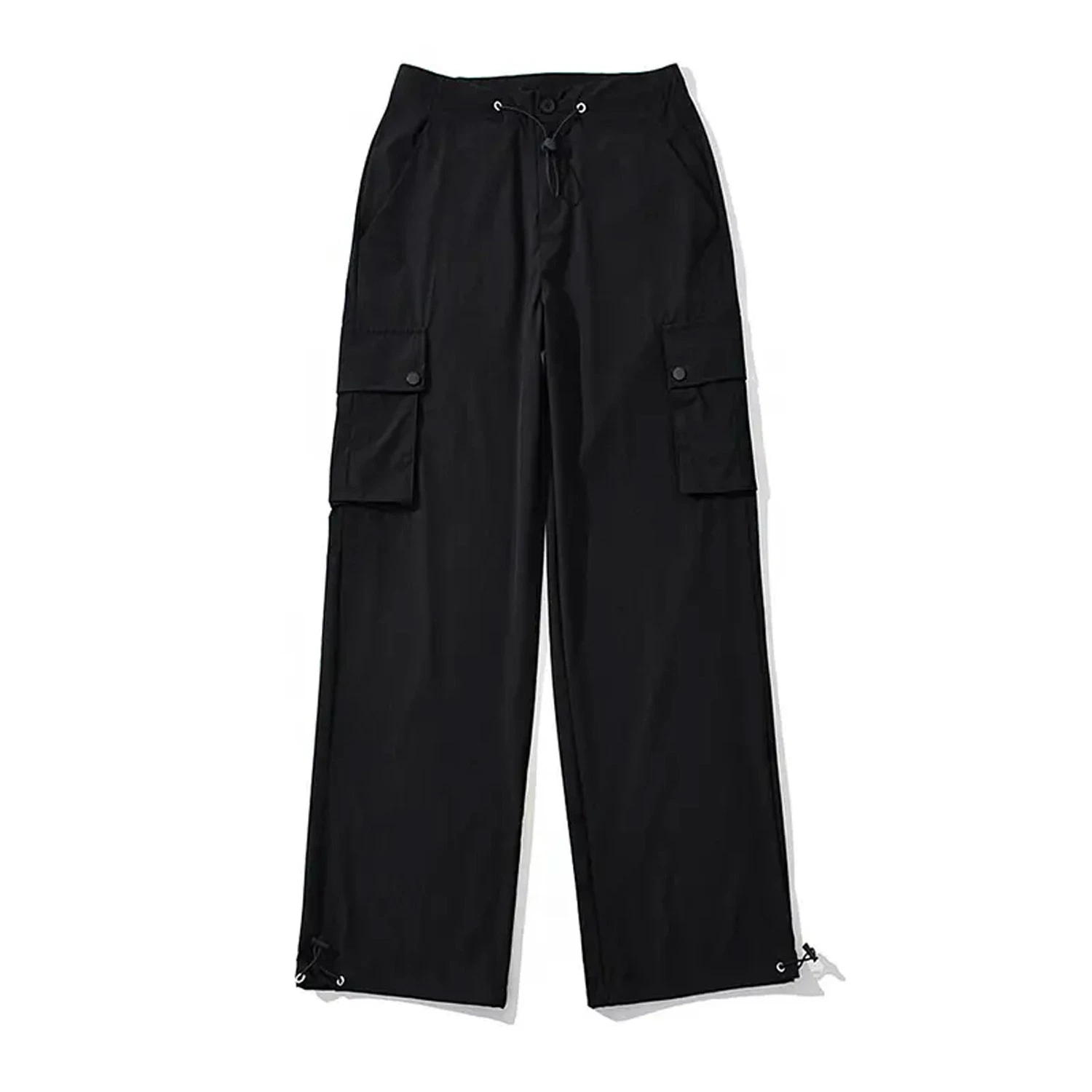 Women Loose Stylish Fashion Drawstring Waist Windproof Leisure Cargo Pants with Pockets