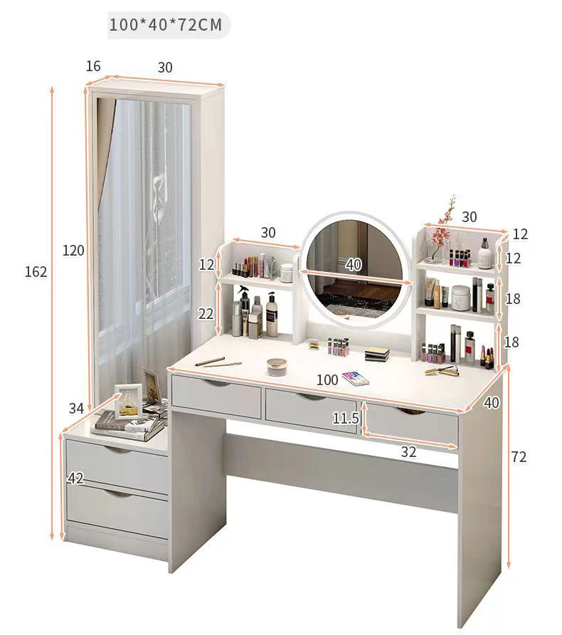 Startseite Schlafzimmer Möbel White Make-Up Tisch Eitelkeit Ankleidetisch Aus Holz Melamin LED Home Tisch mit Spiegel