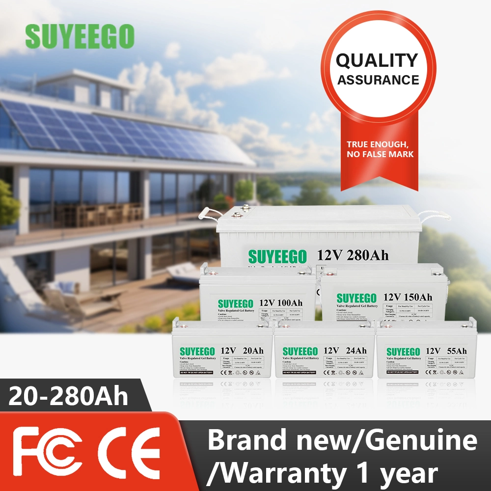 Bateria de gel de ciclo profundo Suyeego, 12 V, 200 a, 100 a 150 a 250 Sistema de energia de armazenamento solar de volta para Home Car Farm Utilização do sistema solar