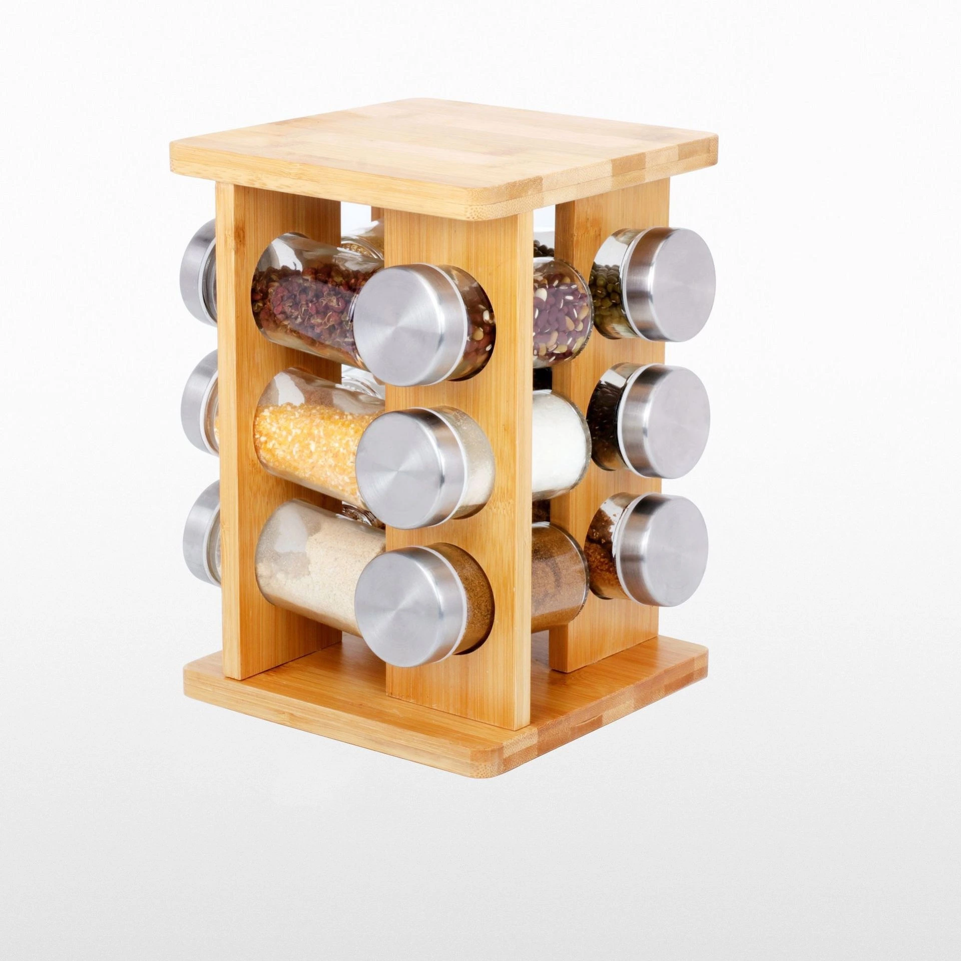 12 دورق التتبيل Spices Storage Wooden Spice Organizer Tower Round تم تركيب أرفف المطبخ 16340