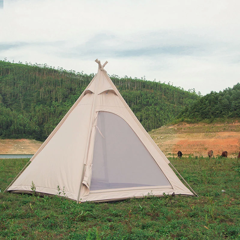 Outdoor Camping Indian Cotton Pyramid Canopy Tent with Rainproof and Sunscreen Awning for Tent 3-4 People