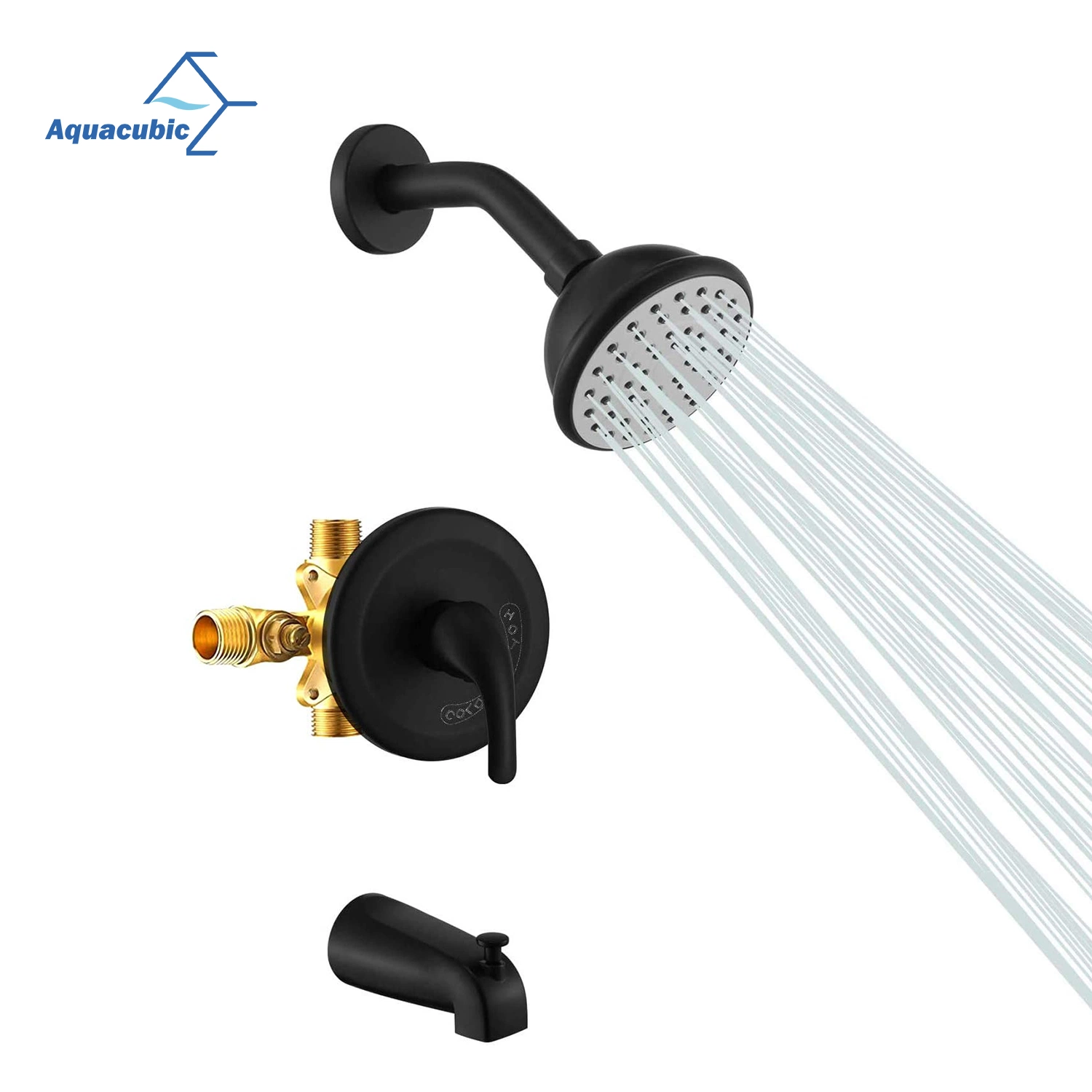 Aquacubic Multi-Function Cupc Matte Black Wall Mounted Shower Bath Tub Bathtub Bathroom Faucet Mixer System Set