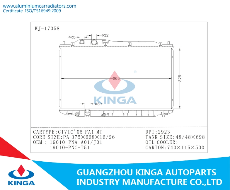 Radiador de motor de piezas para Honda Vivic 05 Fa1