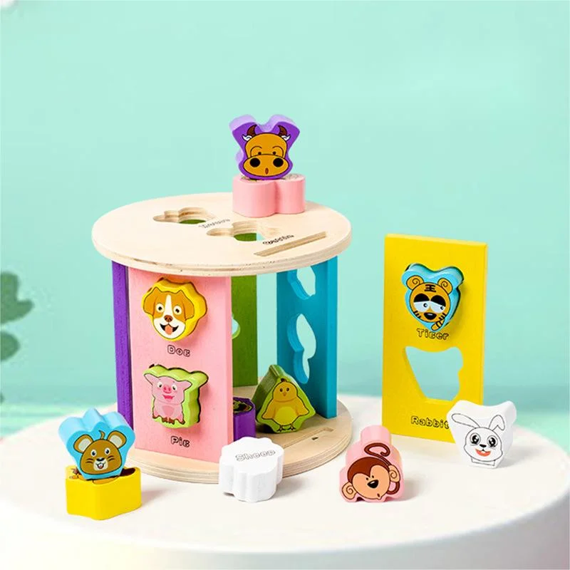 Wooden Toddler Educational Toy Zodiac Animals Geometry Shape Sorter Game