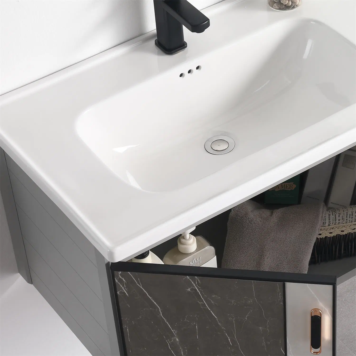 Modern Furniture Wholesale/Supplier Bathroom Vanities Double Drawers Bathroom Storage Cabinet with Basin Sink