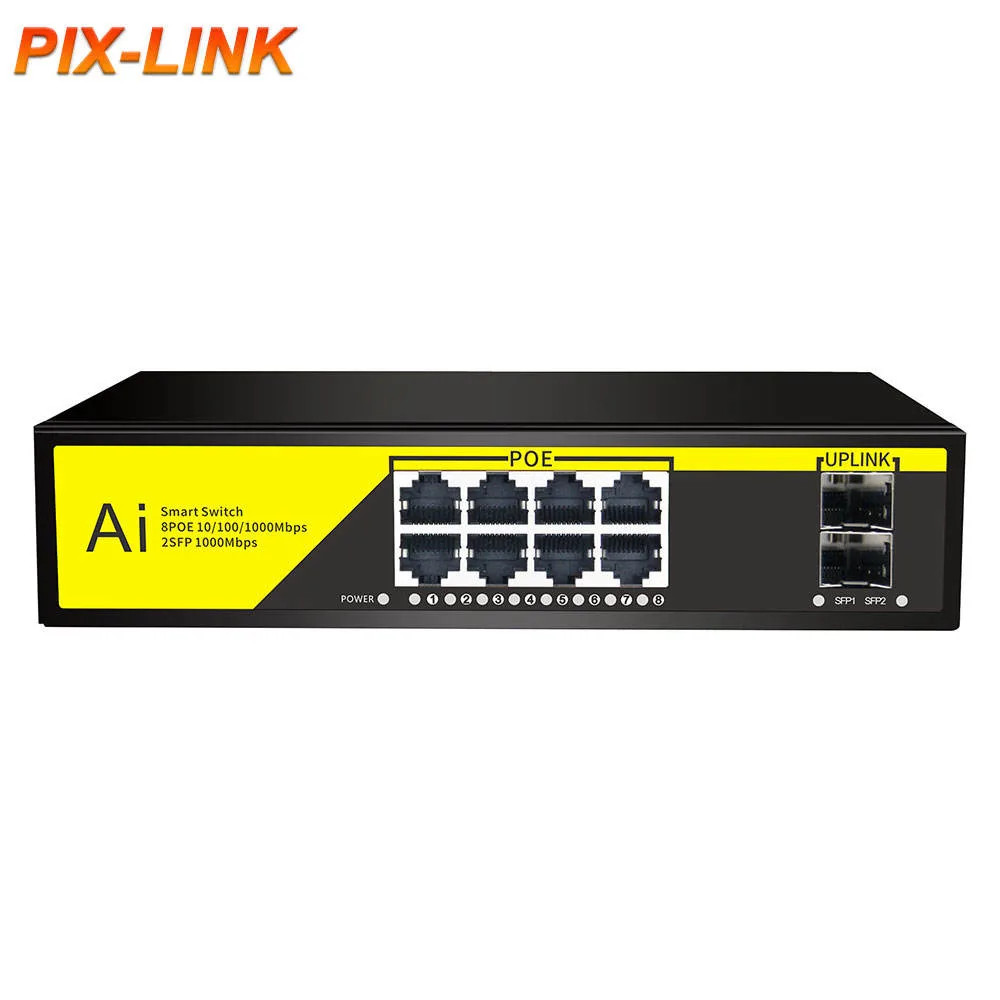 1000Mbps RJ45 SFP 52V 120W 8 Port Gigabit Ethernet Network Poe Switch