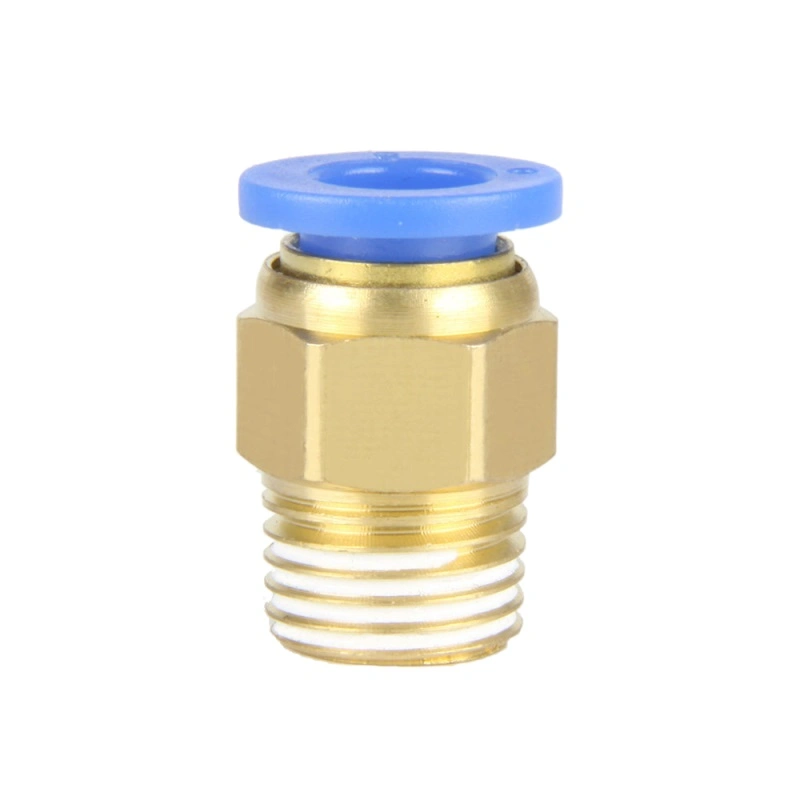 PC Series Male Straight Blue Brass Port Size1/4 Male Thread Threaded-to-Tube Push in Pneumatic Fitting