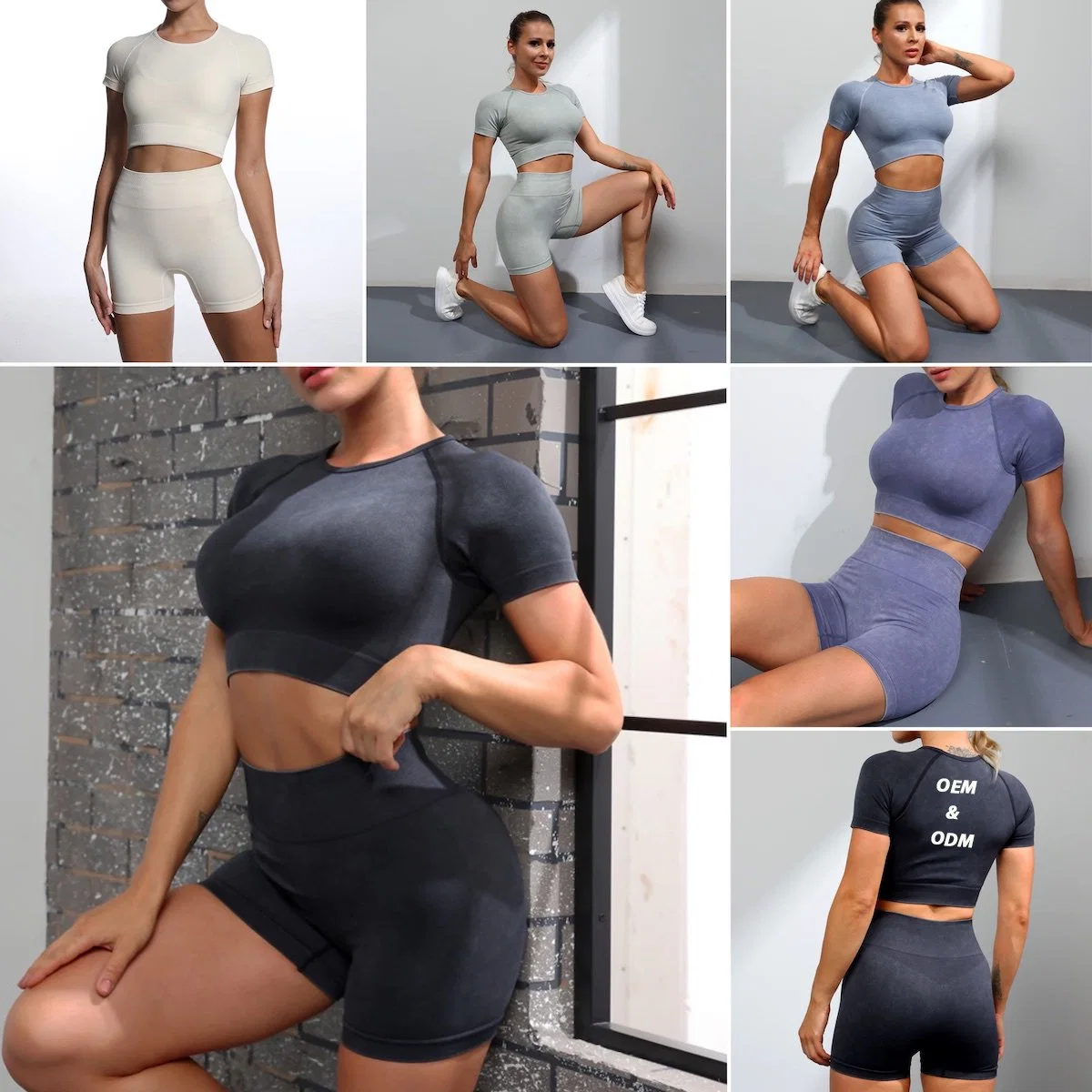 Tianchen Garment Factory Custom logo para mulher Jeans - estilo Yoga conjunto correspondente, duas peças curta Yoga Suit Workout Top e Biker Shorts Fitness roupas ginásio