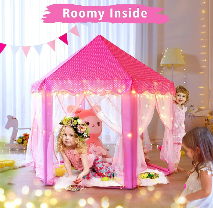 Girls Large Playhouse Play Tent with Star Lights Toy for Indoor and Outdoor Games