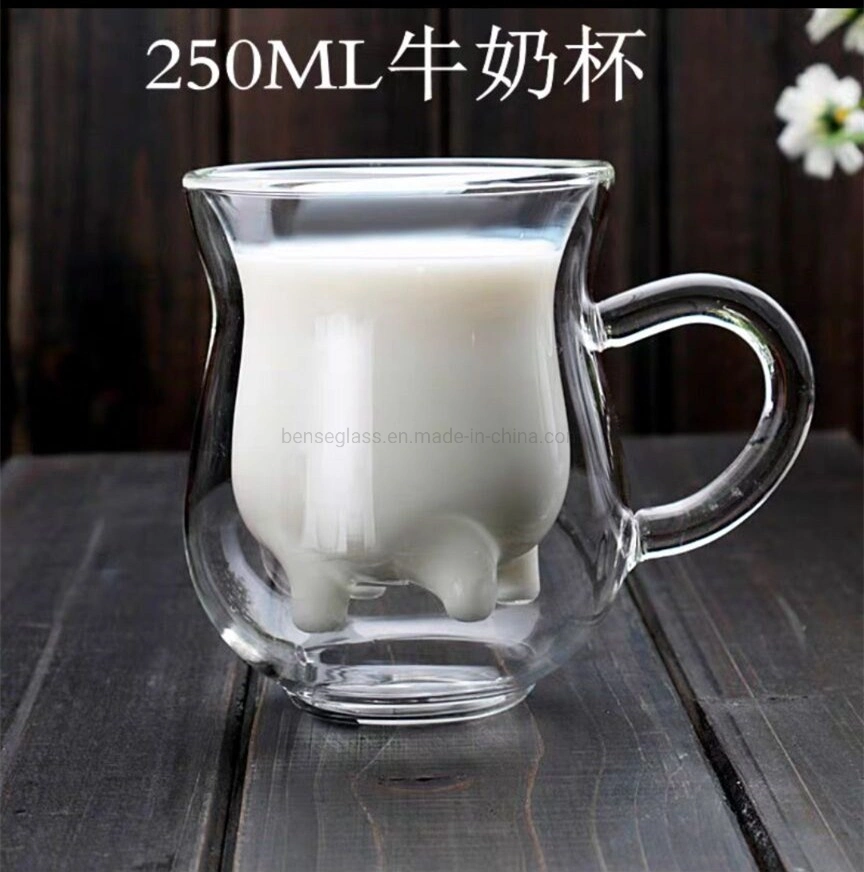 Double Wall Cow Milk Glass Custom Double Layer Cute Mugs Transparent Pink Reusable Sustainable Vacuum Thermal Disposable Turkey Coffee Cups Set