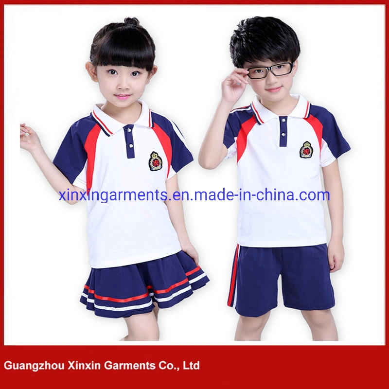 Child Summer Cotton School Uniform, Kid School Shirt, School Wear (U110)