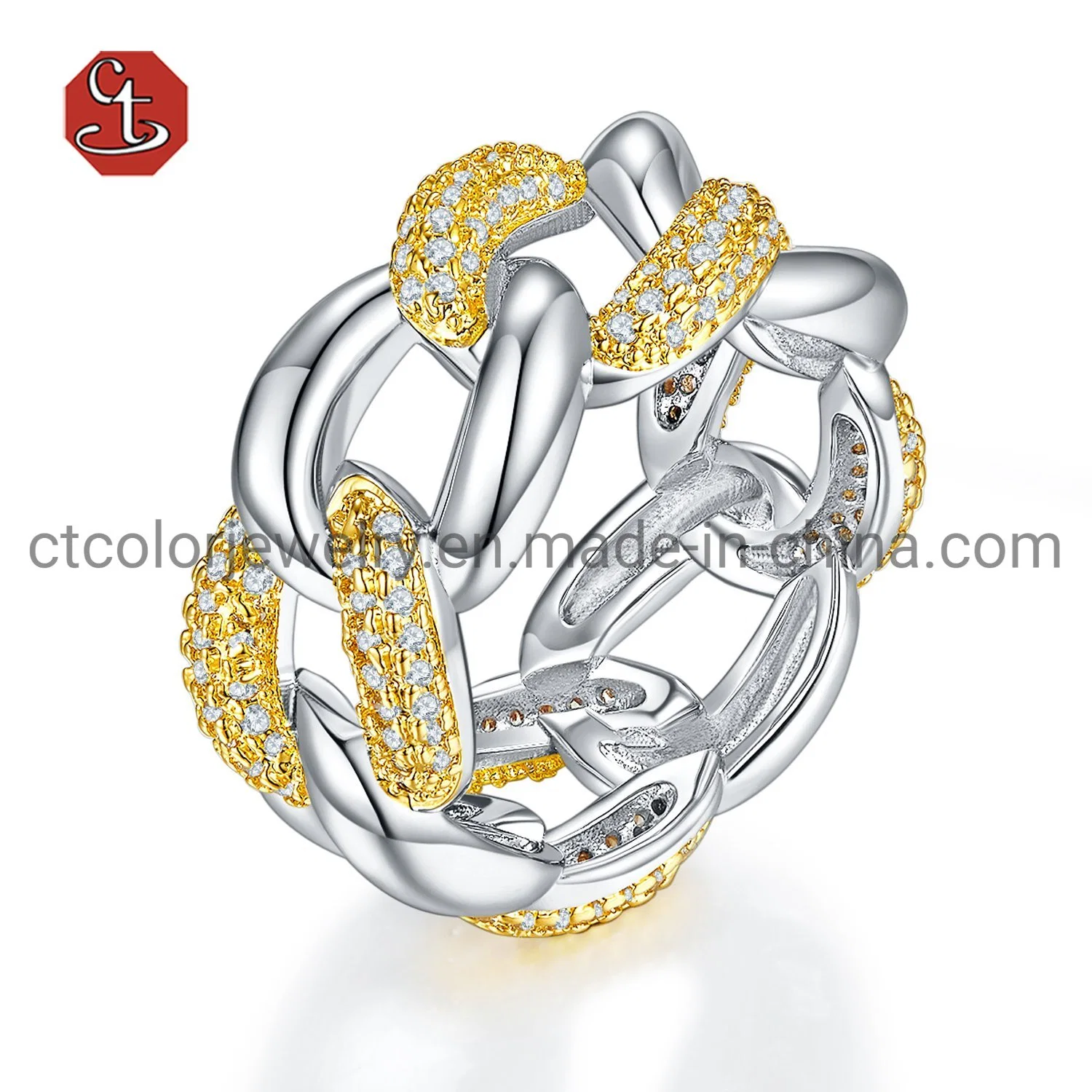 Hot Jewellery Chain Design Cubic Zirconia Silver or Brass Eternity Ring