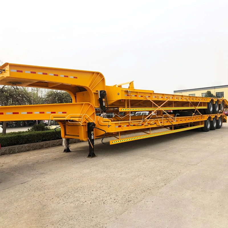 3 Axle 80 Tons Extendable Hydraulic Lowbed Semi Trailer Telescopic Truck