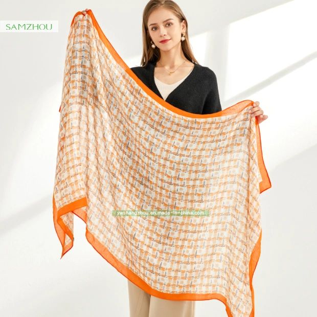 Large Cotton Linen Printed Soft Scarf Woman Sunscreen Beach Towel Shawl