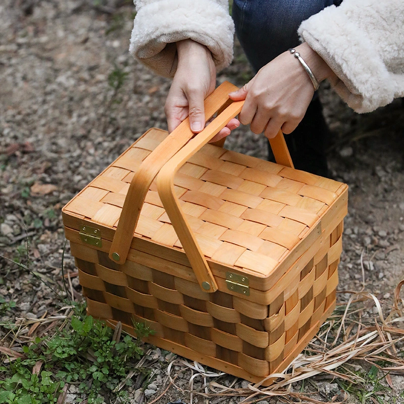 Flower Bread Bamboo Fruit Picnic Woven Food Storage Baskets Rectangular Storage Basket