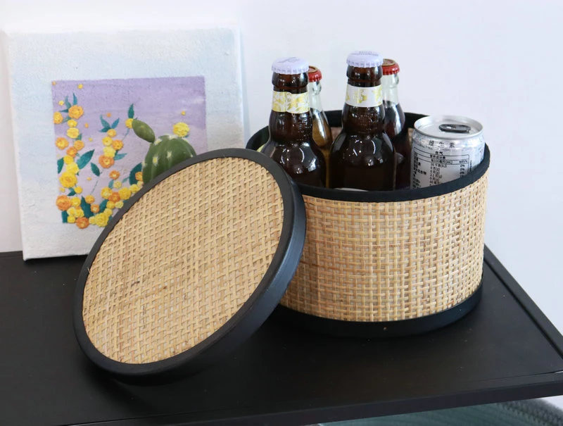 Rattan and Iron Material Box for Food and Storage, Home Deco