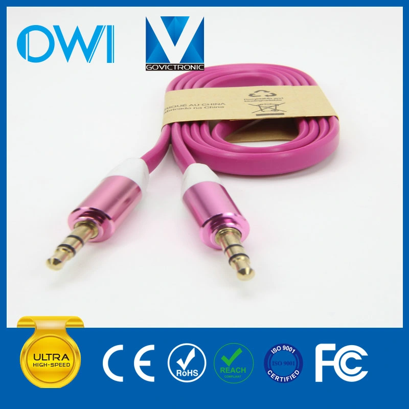 Pink Metal Flat 3.5mm to 3.5mm Audio Cable