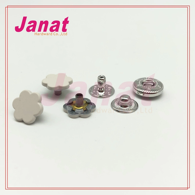 10mm Alloy Snap Button with Flower Sharp, Dtm White Color Jeans Snap Button