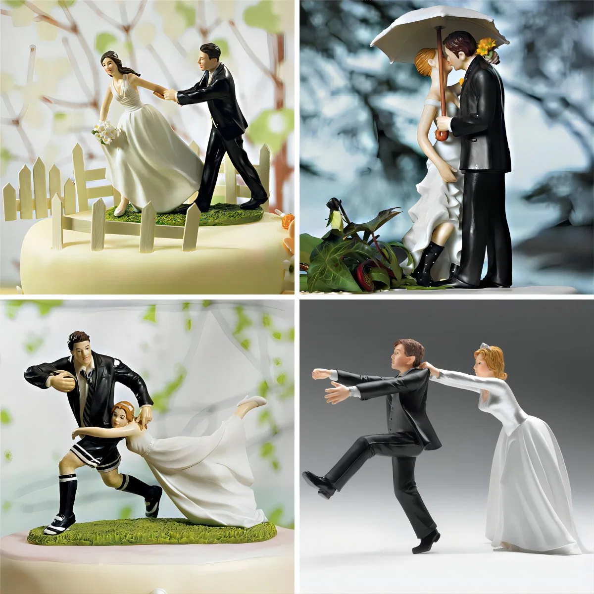 OEM Factory Customized Resin Wedding Cake Top Real-Life Funny Bride and Groom Couple Figurine Personalized Wedding Cake Topper Manufacturer in China