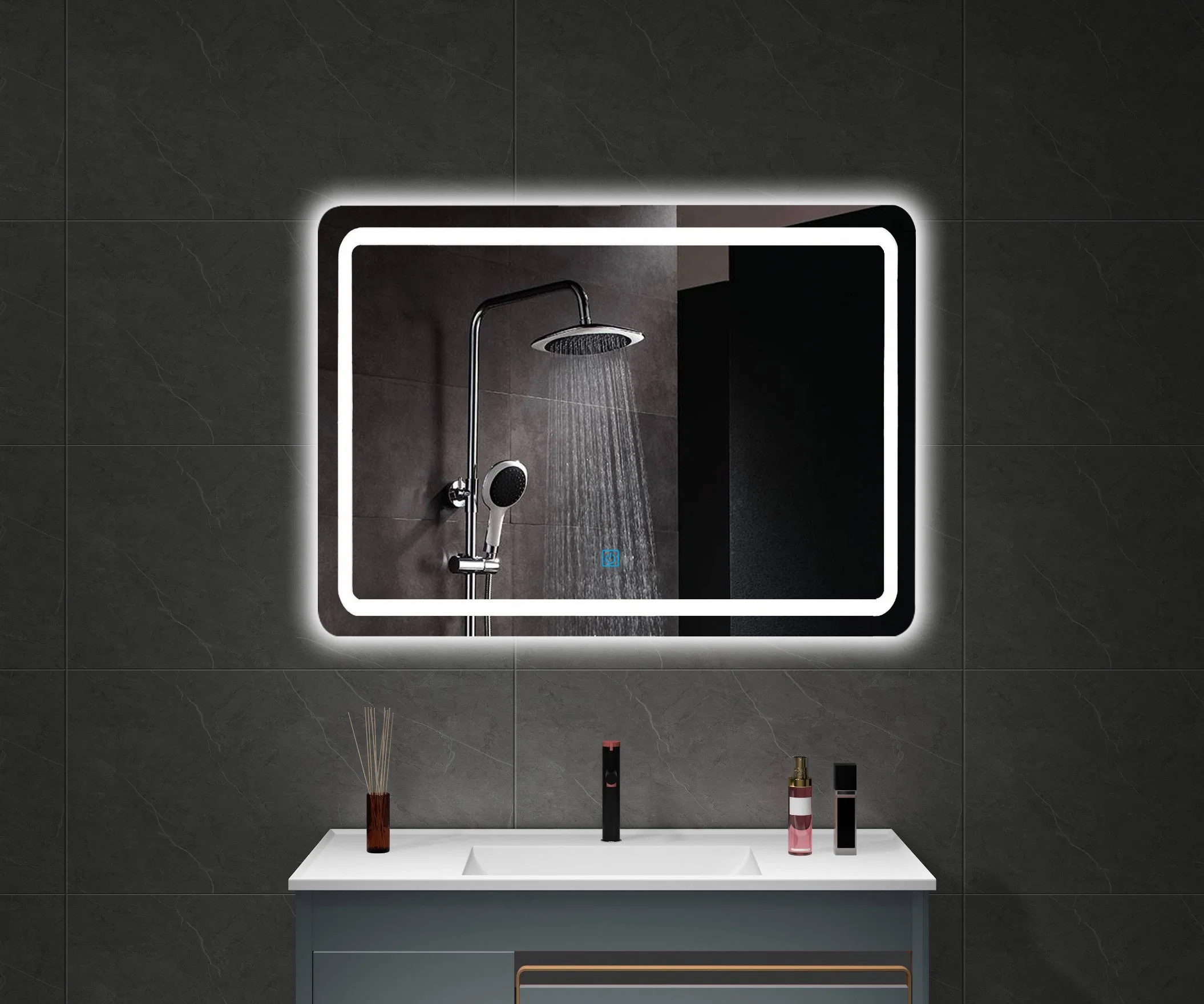 Modern Style Rectangle LED Metal Frame Mirror for Bathroom