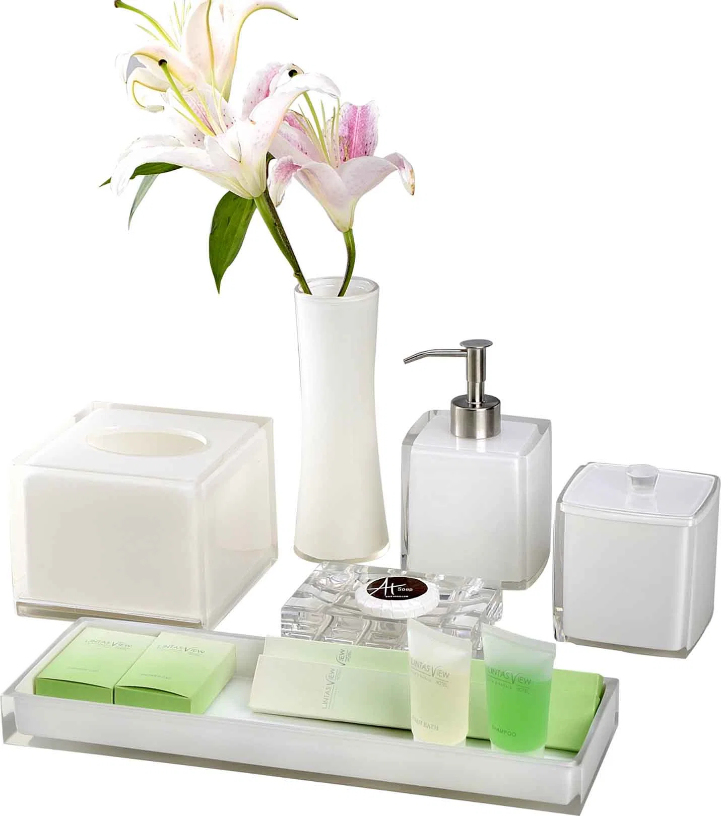 Hotel Square Tissue Box White Crystal Amenities Holder Set