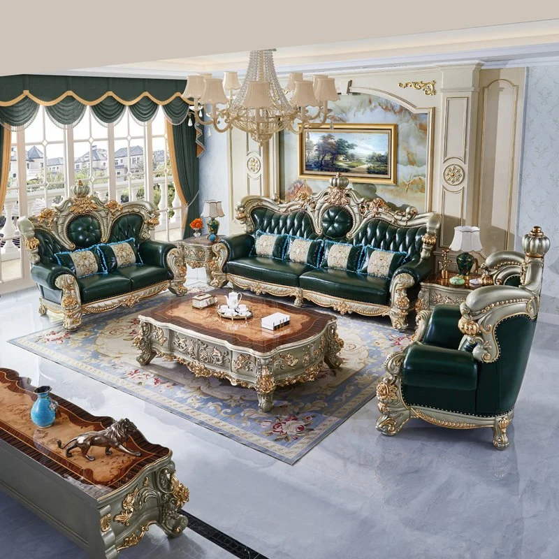 مصنع الأريكة الجمليّة الخشب المنحوت الجلدي الملكي أريكة معدة أرائك اختيارية لون المقعد والأثاث