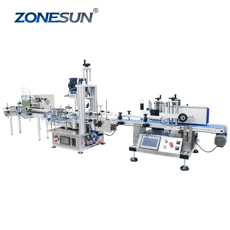 Zonesun Zs-Fal180 Semiautomática Botella de plástico máquinas de bebidas de escritorio de tinta de los aceites de etiquetado de Llenado y Tapado Máquina selladora