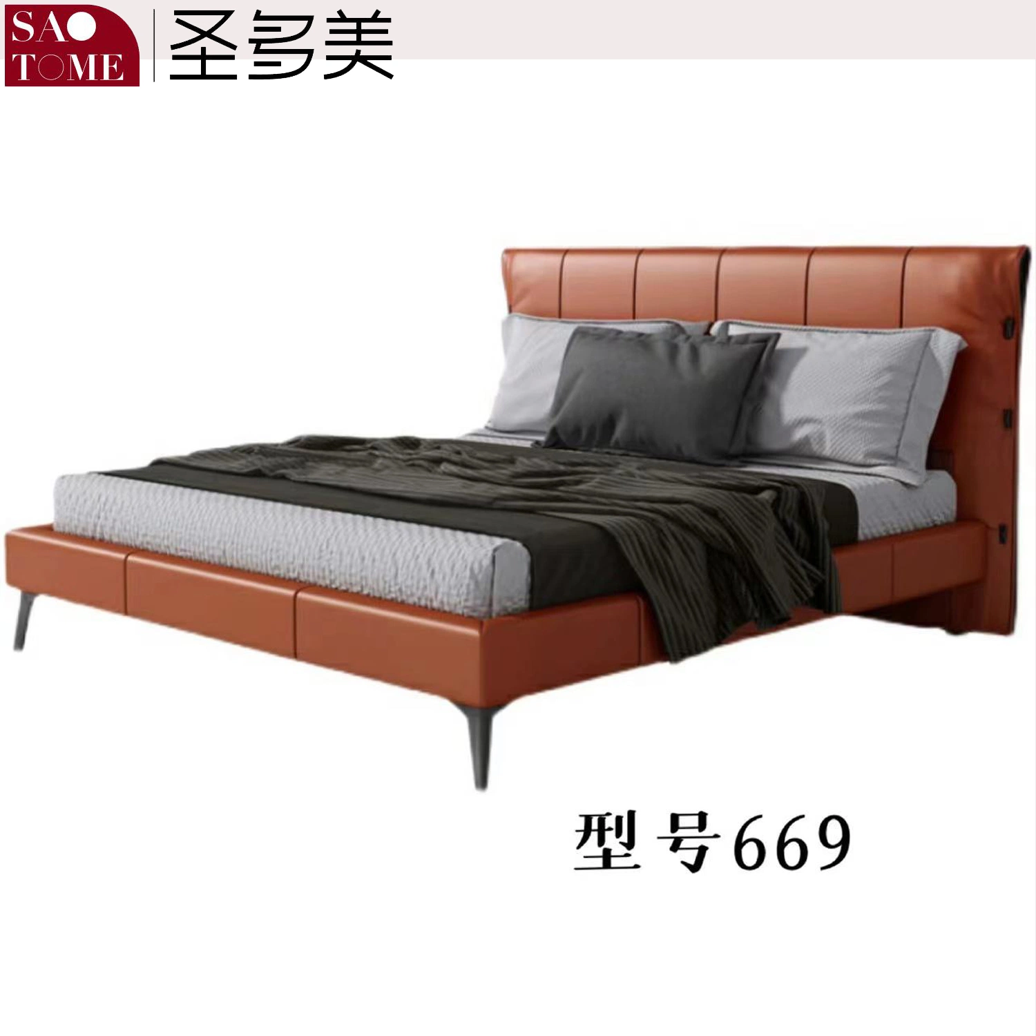 Modern Bedroom Furniture Hermes Orange Peel Solid Wood Frame Double Bed