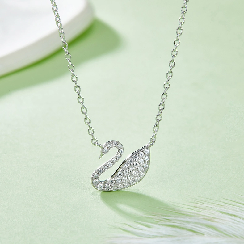 Swan S925 Silver Plated Platinum Mossan Diamond Girl Necklace Jewellery