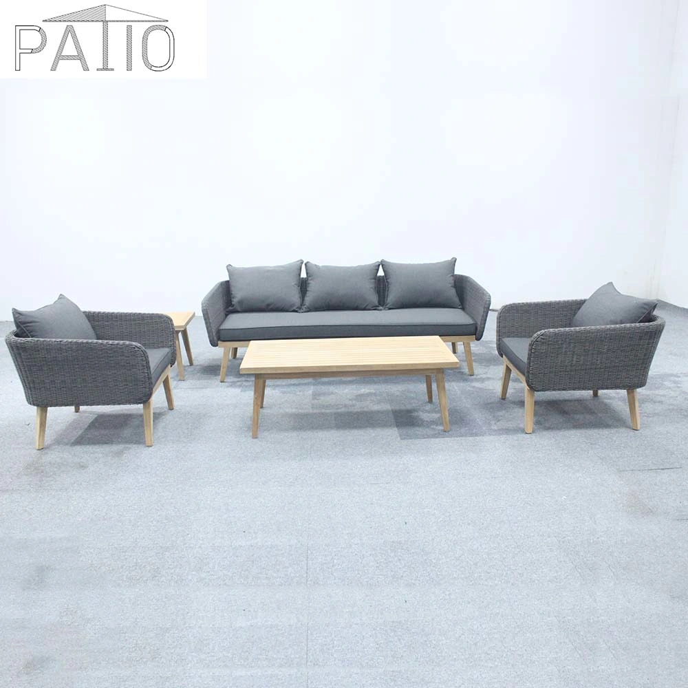 Jardim exterior Luxury 5PCS móveis de vime Vime conversa da mesa de corte transversal de canto sofá com coxim