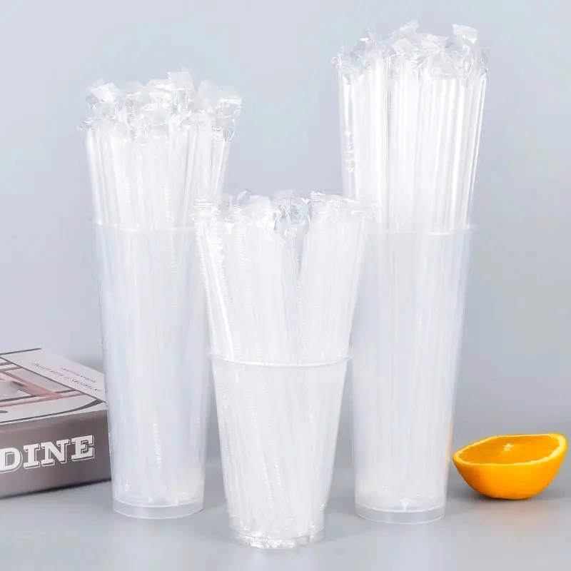 Individually Wrapped Plastic Packing Wholesale PP Disposable Juice Boba Bubble Tea Straw Food Grade Thick Clear Drinking Straws