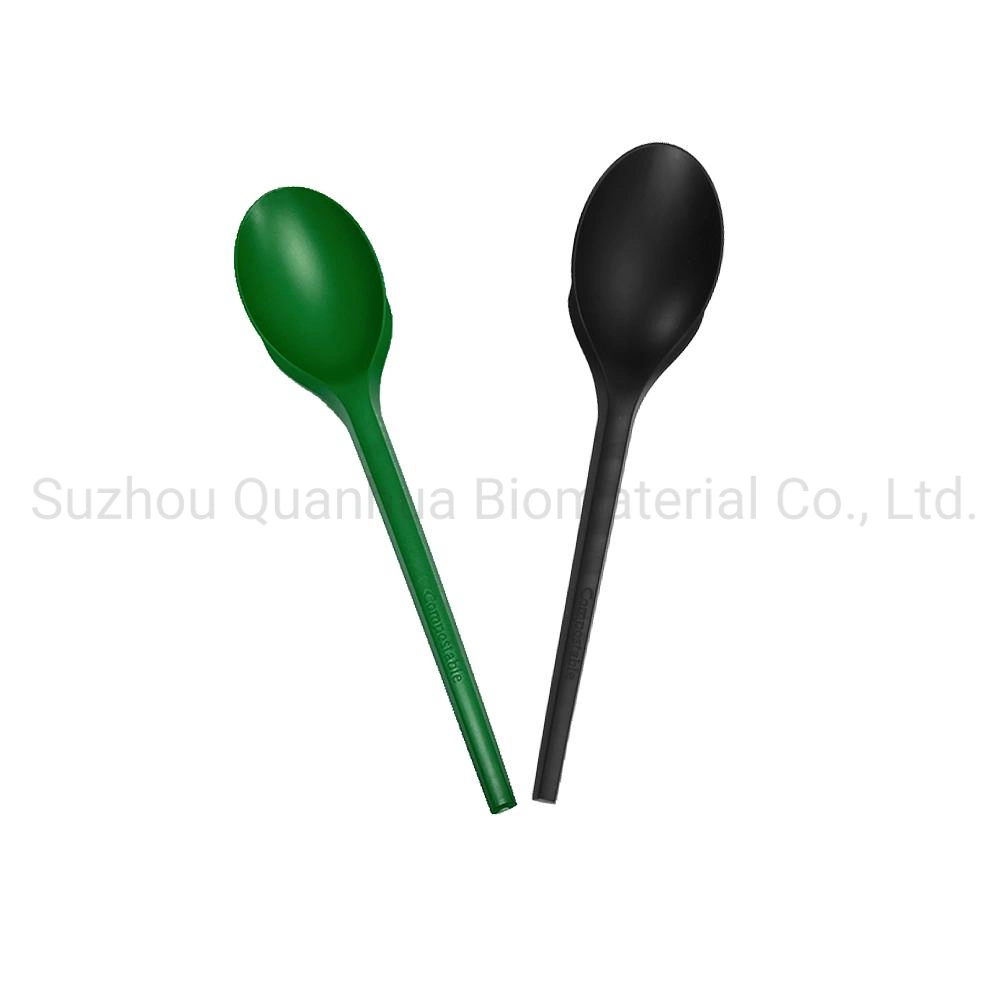 Free Sample 6 Inch Black Cpla Cutlery Set Biodegradable Disposable Eating Utensils