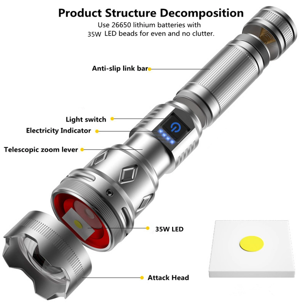 High Power 35W White laser Light Focusing Long Range Telescopic Type-C Rechargeable USB Output LED Torch Light Flashlights