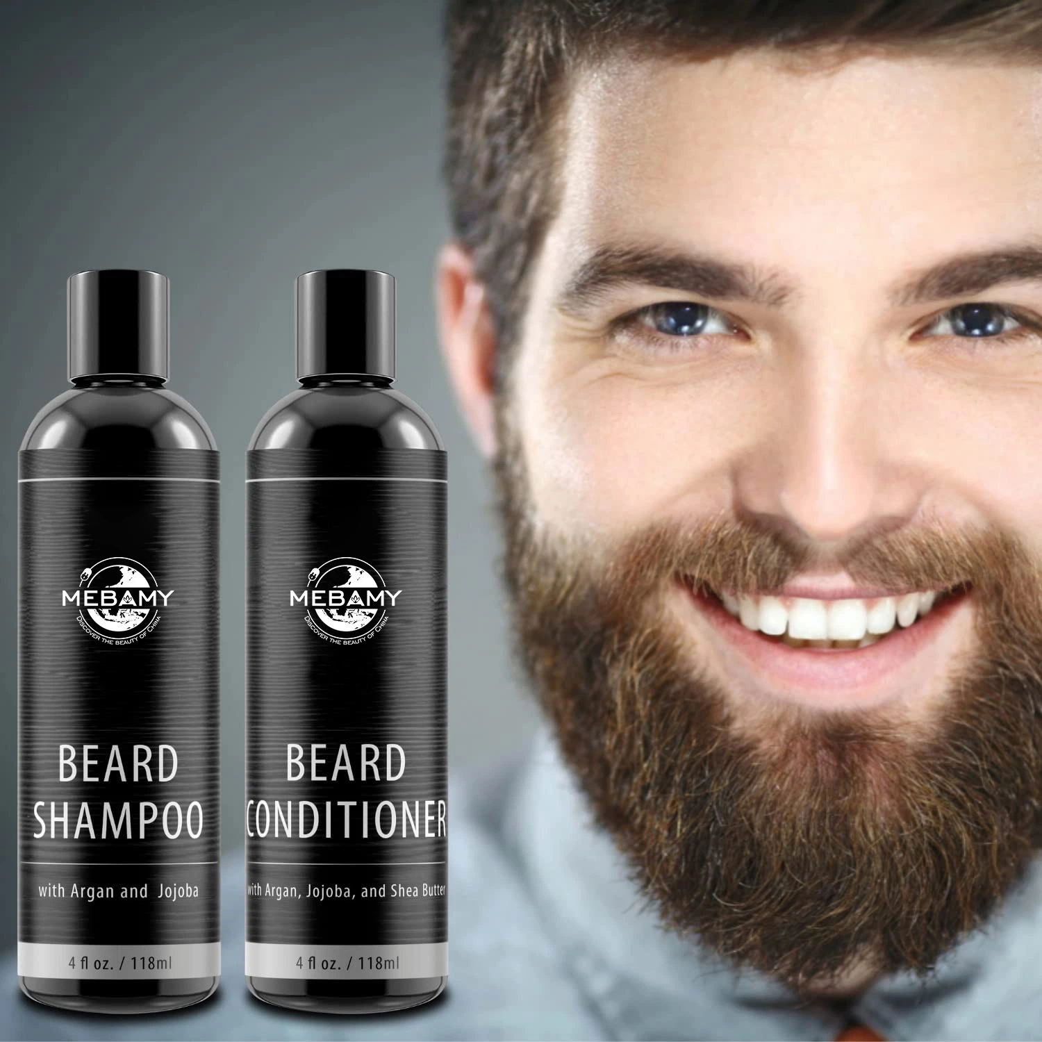 OEM Set 2 Pieces Men's Beard Shampoo and Conditioner with Argan, Jojoba and Shea Butter