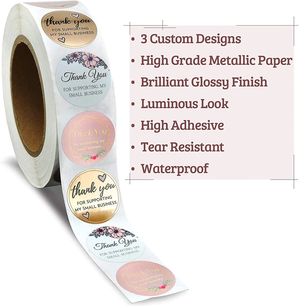 Custom Logo Printing Waterproof Round Shape Adhesive Paper Sticker Labels for Envelopes Gift Bags Packaging