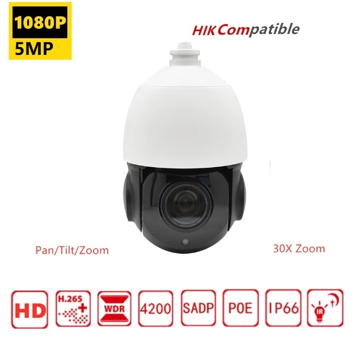 Compatible Hik 5MP 8MP ir 4,5" 30X Cámara PTZ Zoom IP66 Vandal-proof H. 265 48V Poe Cámara domo de velocidad