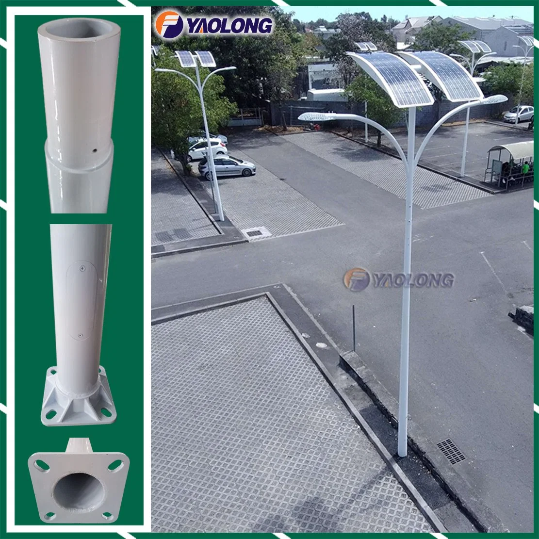 10m White Stainless Steel Street Lighting Pole with Solar Panel