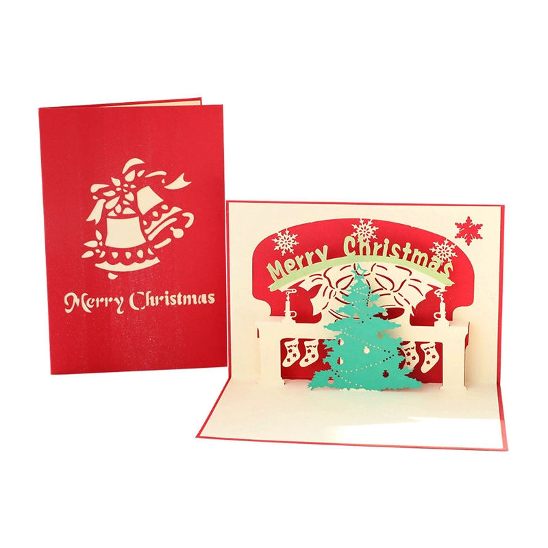 Wholesale Custom Postcard Printing Funny Christmas Tree Happy New Year/ Birthday 3D Pop up Greeting Cards with Kraft Envelope