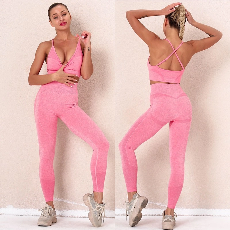 Treino para mulher ′ S leggings de ioga de partes de cima de desporto sem costuras Sportswear para mulher Conjunto de 2 peças de vestuário de ginásio feminino Activewear