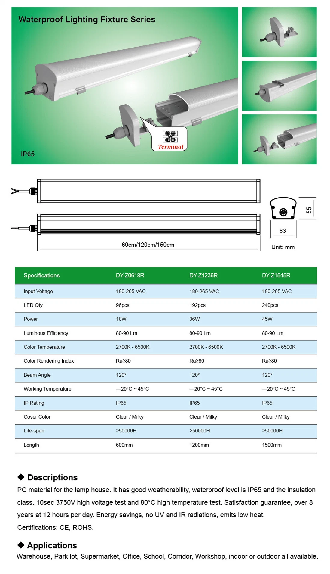 IP65 18W 36W 45W Linkable LED Tri-Proof Light 0.6m 1.2m 1.5m LED Integration Light LED Lighting Outdoor Light Explosion-Proof Dust-Proof