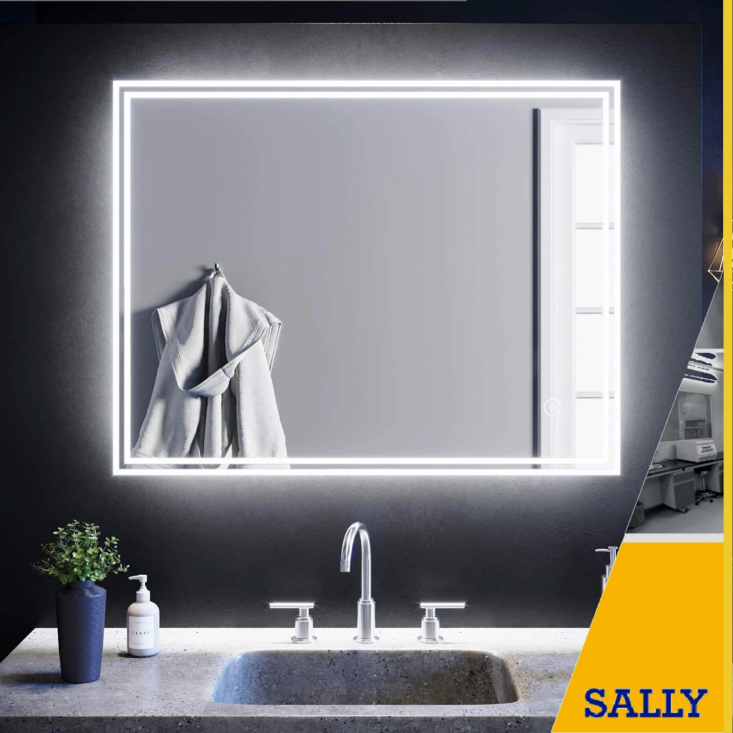 Bathroom Wall Mounted 36X28 Touch LED Mirror Makeup Vanity Mirror with Dimmer Switch Light