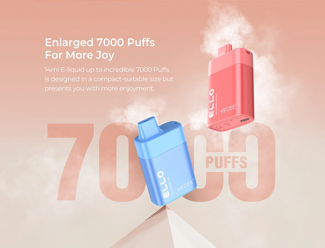 7000puffs Rechargeable Vecee Shenzhen E Cigarette Puff Distributors Vape Factory Ello