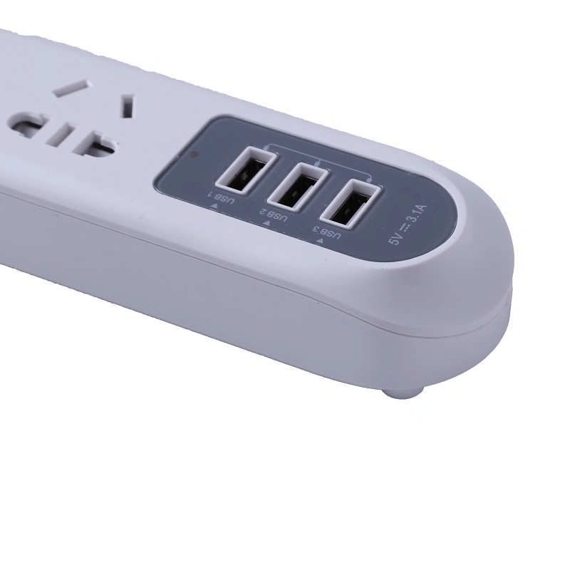 La fabricación de 3 módulos de extensión USB 3 Tomacorriente eléctrico Smart Power Strip con el cable de extensión con el fusible