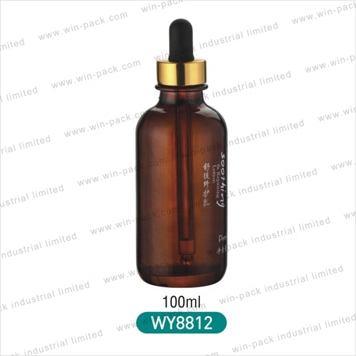 10ml 15ml 30ml 60ml 100ml 120ml botella de aceite esencial de vidrio Recipiente de suero de hombro redondo con cuentagotas de plata brillante