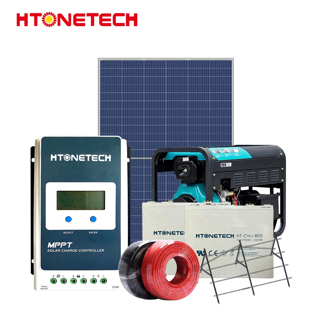 Htonetech 10 Kw off Grid Solar Power System China 8kw 10kw Solar Panel 150 Watt Mono Auto Start Diesel Generator 10 Kw Solar System Hybrid Lithium Ion System