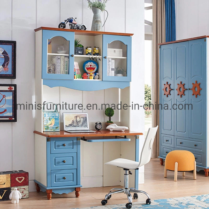 (MN-KT902) Popular Mediterranean Style Office Table Home Kids Study Computer Table with Corner Bookshelf